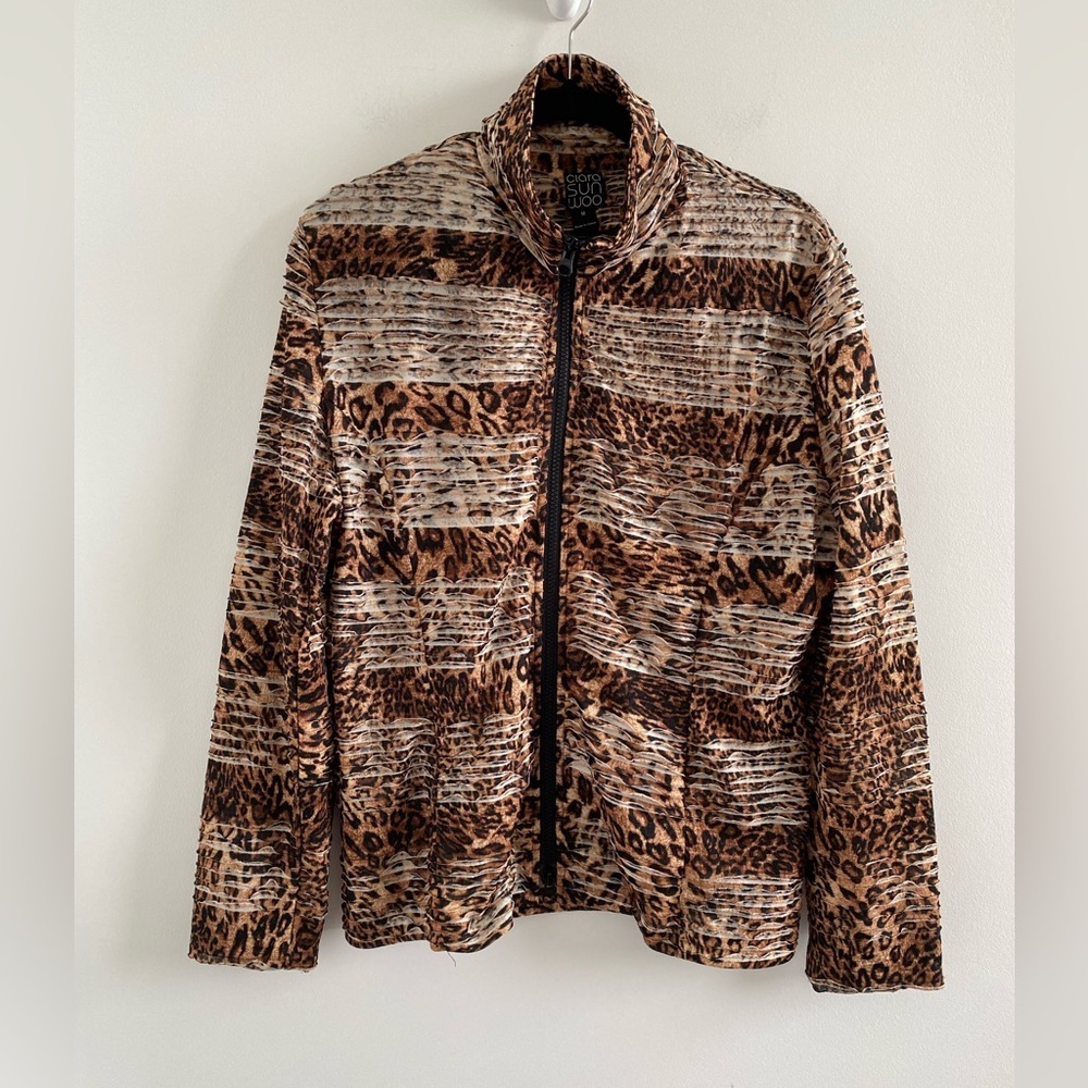 Clara Sunwoo Animal Print Ruffle Tiered Stripe Full Zip Jacket Size Medium